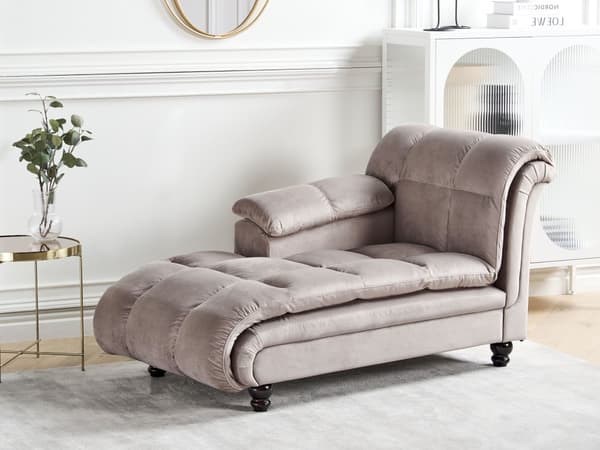 Chaiselong Taupe Velour Sorte Træben 2 Personers Blød Polstret Hjørnesofa Daybed med Ryglæn Stue Retro Tilbehør Inspiration