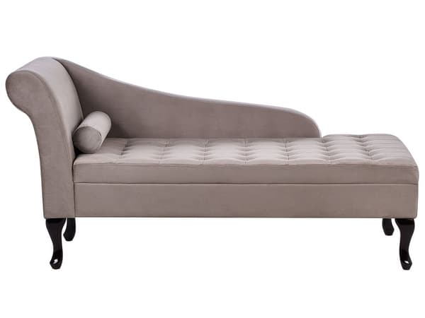 Chaiselong Taupe Velour Sorte Træben 2 Personers Blød Polstret Hjørnesofa Daybed med Opbevaring Stue Retro Rygpuder Tilbehør Inspiration