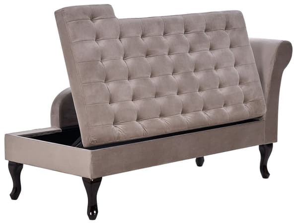 Chaiselong Taupe Velour Sorte Træben 2 Personers Blød Polstret Hjørnesofa Daybed med Opbevaring Stue Retro Rygpuder Tilbehør Inspiration