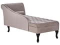 Miniatyrbillede 7 af 11: Chaiselong Taupe Velour Sorte Træben 2 Personers Blød Polstret Hjørnesofa Daybed med Opbevaring Stue Retro Rygpuder Tilbehør Inspiration