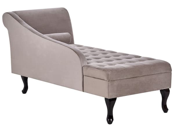 Chaiselong Taupe Velour Sorte Træben 2 Personers Blød Polstret Hjørnesofa Daybed med Opbevaring Stue Retro Rygpuder Tilbehør Inspiration