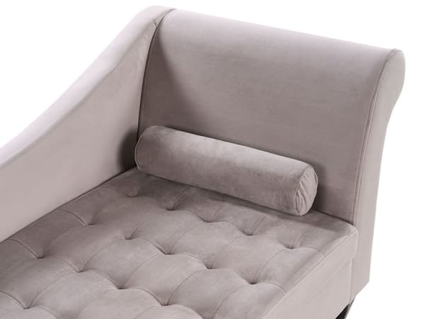 Chaiselong Taupe Velour Sorte Træben 2 Personers Blød Polstret Hjørnesofa Daybed med Opbevaring Stue Retro Rygpuder Tilbehør Inspiration