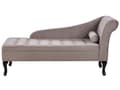 Miniatyrbillede 1 af 11: Chaiselong Taupe Velour Sorte Træben 2 Personers Blød Polstret Hjørnesofa Daybed med Opbevaring Stue Retro Rygpuder Tilbehør Inspiration