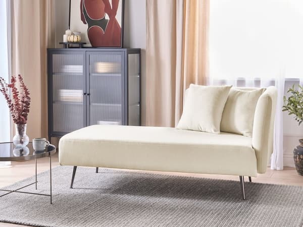 Chaiselong Hvid Boucle Daybed med Ryglæn Gæsteseng Multifunktionel Chaise Venstrevendt Sofa Moderne til Stuen Lille Hjørnesofa