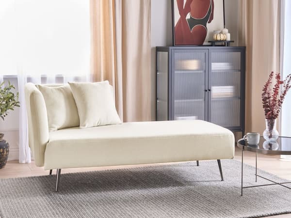 Chaiselong Hvid Boucle Daybed med Ryglæn Gæsteseng Multifunktionel Chaise Venstrevendt Sofa Moderne til Stuen Lille Hjørnesofa