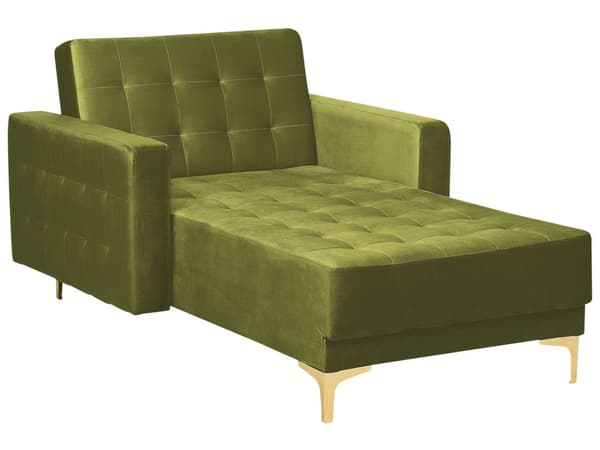 Chaiselong Blågrøn Velour med Skumfyld og Guld Krom Metalben Daybed Klassisk Moderne Tuftet Klik Klak modul Sovefunktion Stueindretning