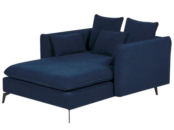 Blå polstret chaiselong i velour med armlæn moderne design symmetrisk til stuen