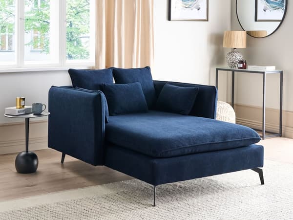 Blå polstret chaiselong i velour med armlæn moderne design symmetrisk til stuen