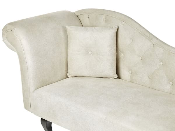 Lys beige velour chaiselong venstre quiltet afrundede armlæn sorte ben retro traditionel stil