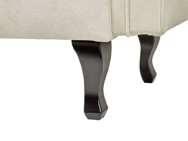 Lys beige velour chaiselong venstre quiltet afrundede armlæn sorte ben retro traditionel stil