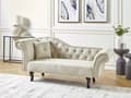 Miniatyrbillede 2 af 11: Lys beige velour chaiselong venstre quiltet afrundede armlæn sorte ben retro traditionel stil
