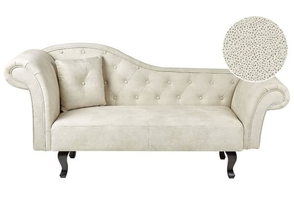 Lys beige velour chaiselong venstre quiltet afrundede armlæn sorte ben retro traditionel stil