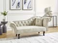 Miniatyrbillede 2 af 11: Lys beige velour chaiselong højre quiltet afrundede armlæn sorte ben retro traditionel stil