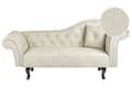 Miniatyrbillede 1 af 11: Lys beige velour chaiselong højre quiltet afrundede armlæn sorte ben retro traditionel stil