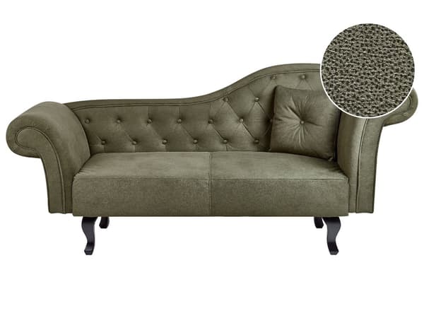 Chaiselong Olivengrøn Velour og Sorte Træben 188 x 87 x 59 cm Sofa Daybed Polstret Knap Ryg Tuftet Chesterfield Mønster Klassisk Vintage Design