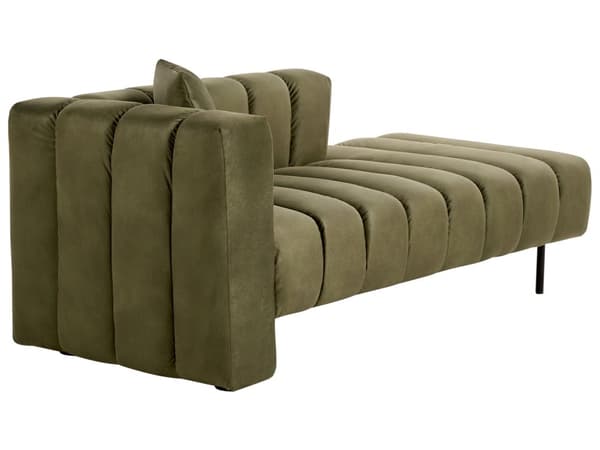 Chaiselong venstre grøn oliven velour sorte ben polstret liggestol tyk sædehynde moderne glamour stil