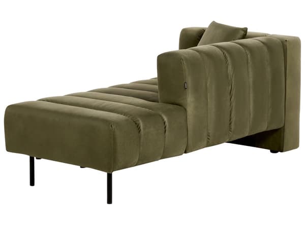 Chaiselong venstre grøn oliven velour sorte ben polstret liggestol tyk sædehynde moderne glamour stil