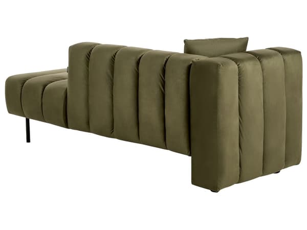 Chaiselong venstre grøn oliven velour sorte ben polstret liggestol tyk sædehynde moderne glamour stil