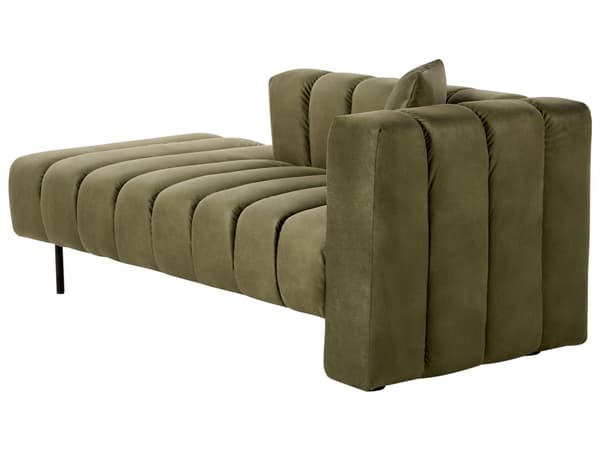 Chaiselong højre hånd grøn oliven velour sorte ben polstret liggestol tyk sædehynde moderne glamour stil