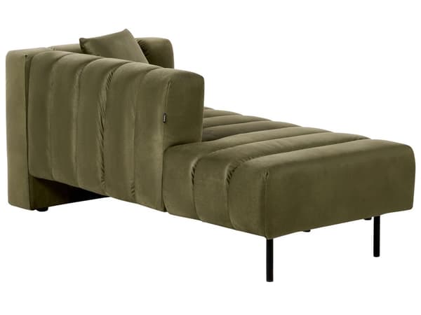 Chaiselong højre hånd grøn oliven velour sorte ben polstret liggestol tyk sædehynde moderne glamour stil