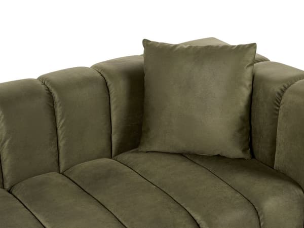 Chaiselong højre hånd grøn oliven velour sorte ben polstret liggestol tyk sædehynde moderne glamour stil