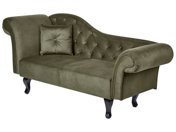 Sittpuff Olivgrön sammet Knapptuftad klädsel Vänster med kudde Retro traditionell stil Lätt att rengöra Husdjursvänlig
