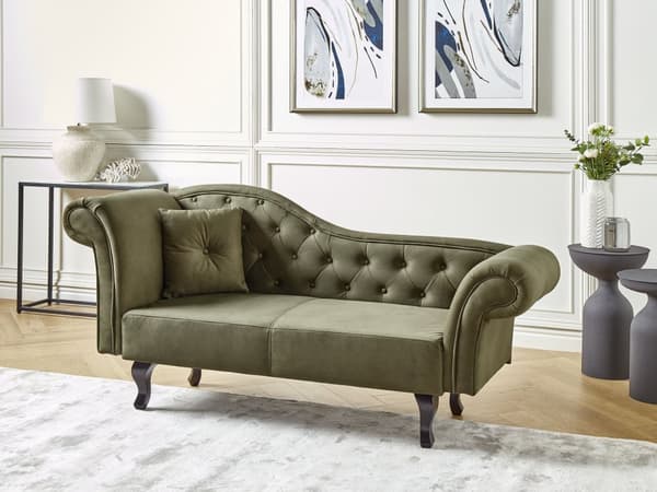 Sittpuff Olivgrön sammet Knapptuftad klädsel Vänster med kudde Retro traditionell stil Lätt att rengöra Husdjursvänlig