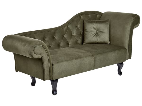Sittpuff Olivgrön sammet Knapptuftad klädsel Höger med kudde Retro traditionell stil Lätt att rengöra Husdjursvänlig