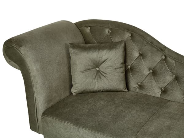 Sittpuff Olivgrön sammet Knapptuftad klädsel Höger med kudde Retro traditionell stil Lätt att rengöra Husdjursvänlig