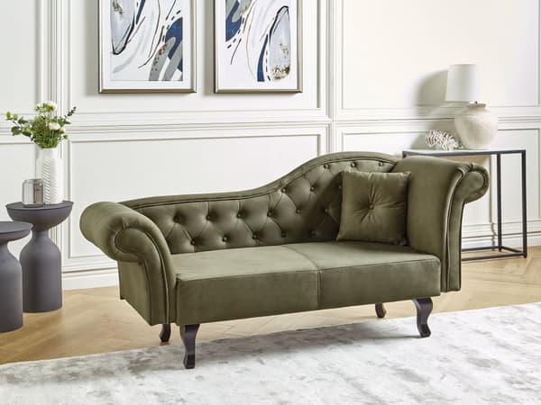 Sittpuff Olivgrön sammet Knapptuftad klädsel Höger med kudde Retro traditionell stil Lätt att rengöra Husdjursvänlig