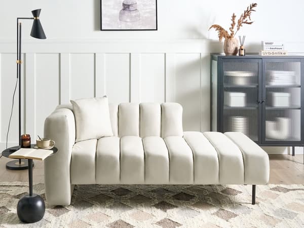 Vänstervänd Schäslong Off-White klädsel i sammet Svarta ben Sittdyna Modern Glam Design