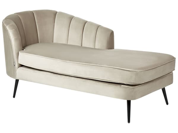 Schäslong Beige klädsel i sammet Svarta metallben Vänster Modern design Vardagsrumsmöbler