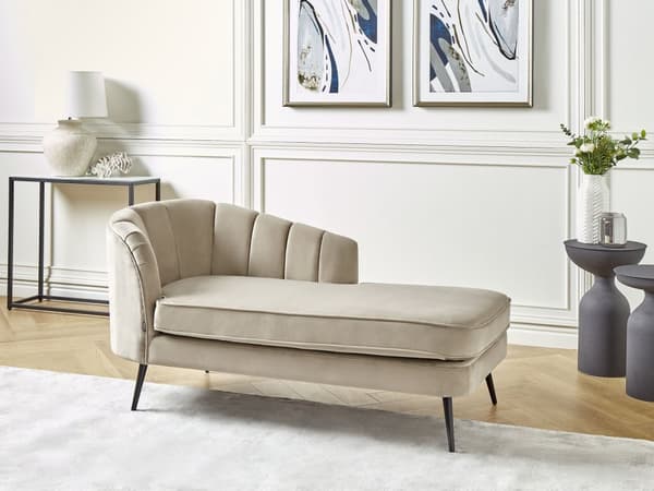 Schäslong Beige klädsel i sammet Svarta metallben Vänster Modern design Vardagsrumsmöbler