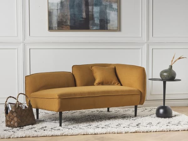 Schäslong Gult Boucle-tyg Metallben Höger med kudde Modern design