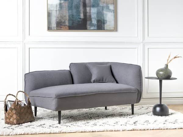 Schäslong Mörkgrå Boucle-tyg Metallben Höger med kudde Modern design