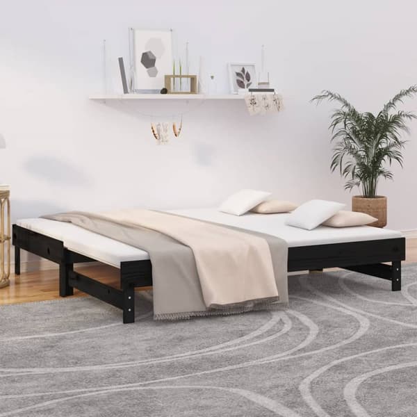 daybed med udtræk 2x(90x190) cm massivt fyrretræ sort