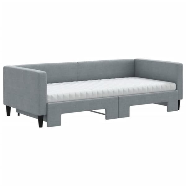 daybed med udtræk og madras 90x200 cm stof lysegrå