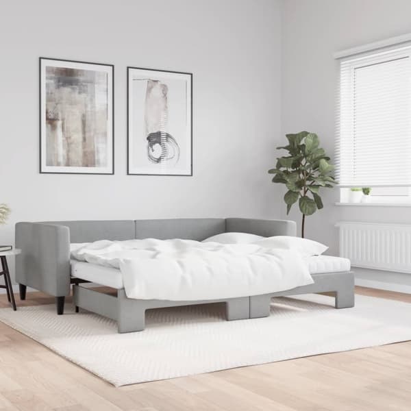 daybed med udtræk og madras 90x200 cm stof lysegrå