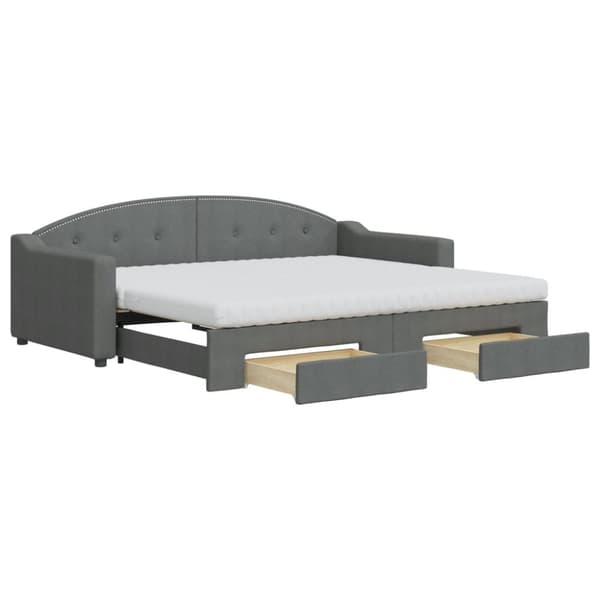 daybed med udtræk og skuffer 90x200 cm stof mørkegrå