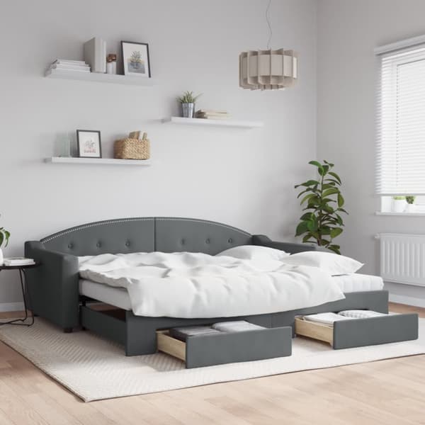daybed med udtræk og skuffer 90x200 cm stof mørkegrå