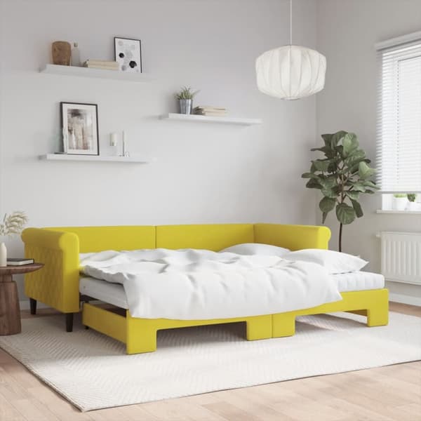Dagbädd utdragbar med madrasser gul 90x200 cm sammet
