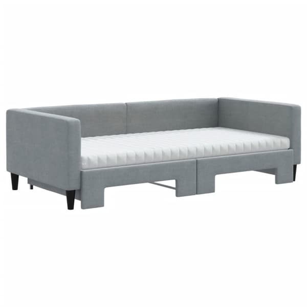 daybed med udtræk og madras 100x200 cm stof lysegrå