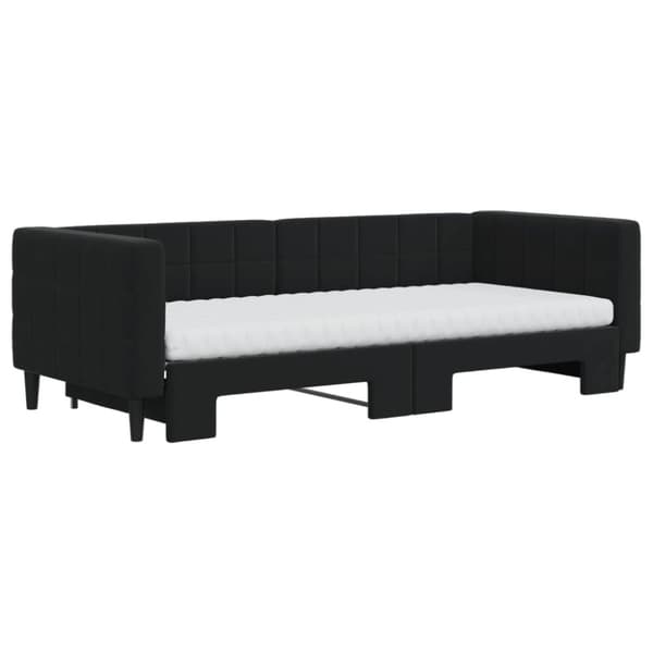 daybed med udtræk og madras 90x200 cm velour sort