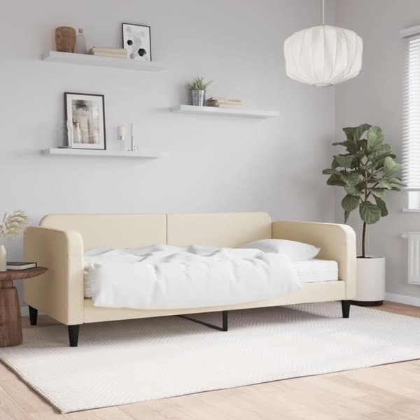 Dagbädd med madrass beige 90x200 cm tyg
