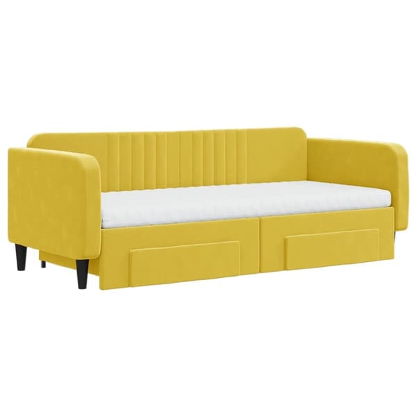 Dagbädd utdragbar med lådor gul 90x200 cm sammet