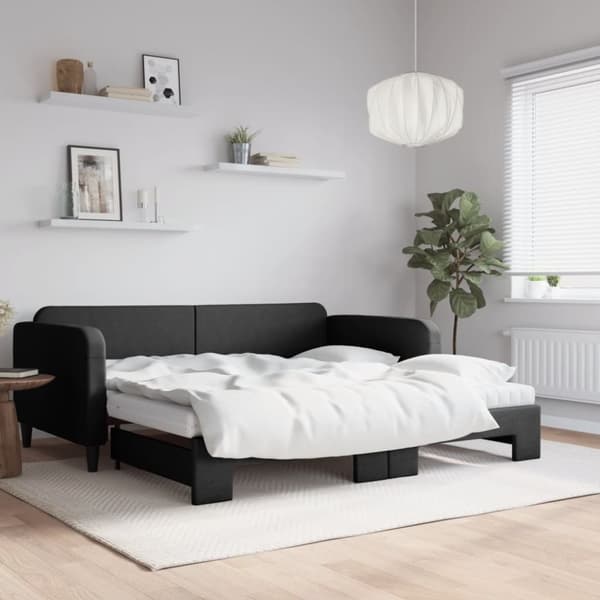 daybed med udtræk og madras 100x200 cm stof sort