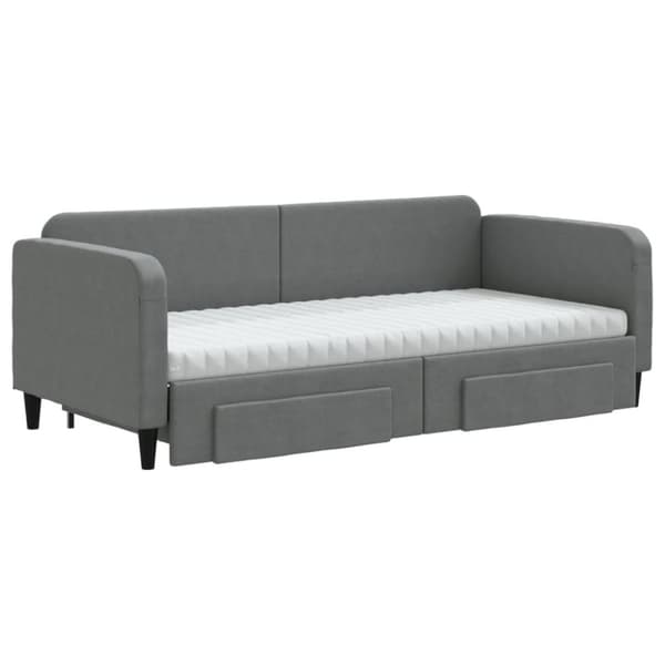 daybed med udtræk og skuffer 90x190 cm stof mørkegrå
