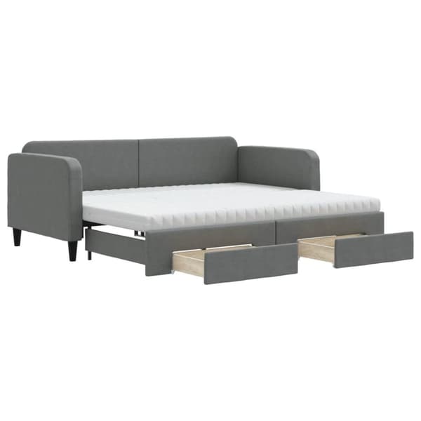 daybed med udtræk og skuffer 90x190 cm stof mørkegrå