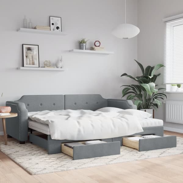 daybed med udtræk og skuffer 100x200 cm stof lysegrå