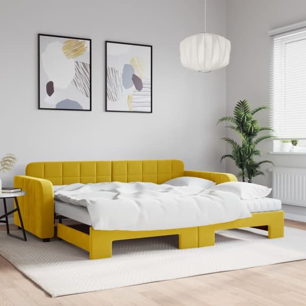 Dagbädd utdragbar med madrasser gul 90x200 cm sammet